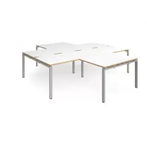 Bench Desk 4 Person With Return Desks 2800mm White/Oak Tops With Silver Frames Adapt