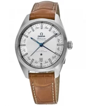 Omega Constellation Globemaster Co-Axial Master Chronometer Annual Calendar Silver Dial Brown Leather Mens Watch 130.33.41.22.02.001 130.33.41.22.02.