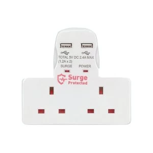 Status 2 Way Plug In Socket Power Adapter with Surge Protection Plus 2x USB Outputs UK Plug