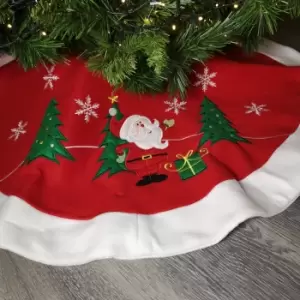 90cm Red Fabric Christmas Tree Skirt with Santa Scene