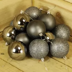 24 x 6cm Shatterproof Matte, Shiny and glittery Christmas Tree Baubles in grey
