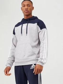 Adidas 3 Stripe Panel Overhead Hoodie - Grey/Navy