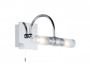 2 Light Bathroom Wall Light Frosted Glass, Chrome with Clear IP44, G9