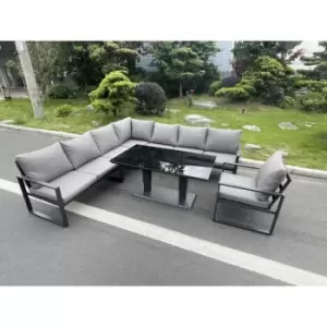 Fimous Aluminum Outdoor Garden Furniture Corner Sofa Chair Adjustable Rising Lifting Table Sets Dark Grey 8 Seater