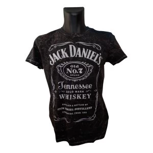 Jack Daniel'S - Classic Old No. 7 Brand Logo Mens Acid Effect Design T-Shirt - Black