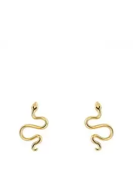 The Love Silver Collection Snake Stud Gold Plated Earrings, Yellow Gold, Women