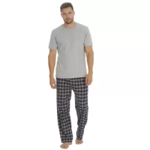 Embargo Mens Jersey Check Short Sleeve Pyjama Set (L) (Grey/Navy)