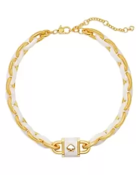 kate spade new york Lock and Spade White Padlock & Link Collar Necklace in Gold Tone, 16-19