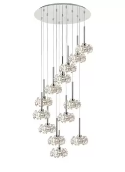 , 13 Light G9 2.5m Round Multiple Pendant With Polished Chrome And Crystal Shade