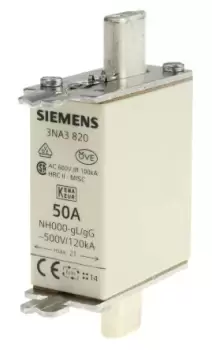 Siemens 50A 000 NH Centred Tag Fuse, gG, 500V ac