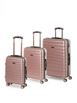 Rock Luggage Chicago 8-Wheel Suitcases - 3 Piece Set - Rose Pink