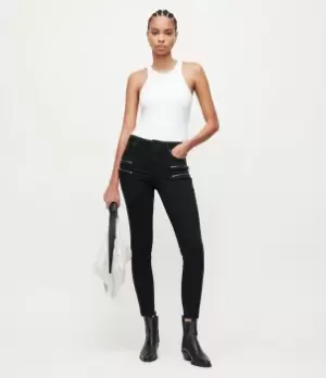 AllSaints Womens Miller Mid-Rise Zip Skinny Jeans, Black, Size: 32