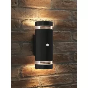 Auraglow - PIR Motion Sensor Double Up & Down Outdoor Wall Security Light Black - Warm White
