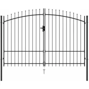 Fence Gate Double Door with Spike Top Steel 3x1.75 m Black Vidaxl Black