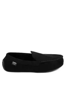 TOTES Machine Stitched Suedette Moccasin With Pillowstep Slipper - Black, Size L, Men