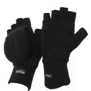 FLOSO Unisex Mens/Womens Thinsulate Thermal Capped Winter Fingerless Gloves (3M 40g) (One Size) (Black)