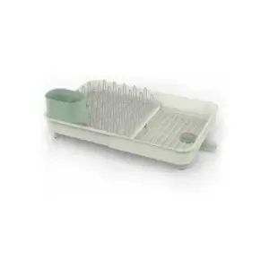 Joseph Joseph Extend Expandable Dish Drainer Rack with Removable Cutlery Holder Swivel Draining Spout - Stone/Sage Green