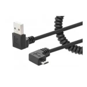 Manhattan USB-A to Micro-USB Cable 1m Male to Male Black 480 Mbps (USB 2.0) Tangle Resistant Curly Design Angled Connectors Ideal for Charging Cabinet