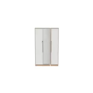 Welcome Furniture Barquero Tall Triple Mirrored Wardrobe - White Matt and Bardolino Oak
