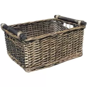 Kitchen Log Fireplace Wicker Storage Basket With Handles Xmas Empty Hamper Basket [Oak,Large 45x35x20cm]