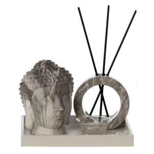 Eden Marble Effect Buddha Head Tea Light and Decorative Reed Holder