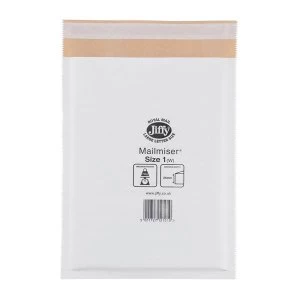 Jiffy Mailmiser Size 1 Protective Envelopes Bubble lined 170x245mm White 1 x Pack of 100 Envelopes