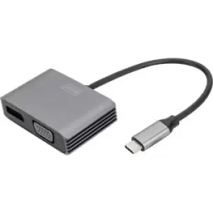 Digitus DA-70827 DisplayPort / RGB / USB-C Adapter [1x USB-C - 2x DisplayPort socket, VGA socket] Black Shielded, Round 0.2 m