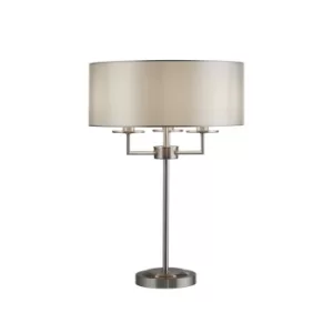 Knightsbridge Table Lamp 3 Light Satin Silver with Silver Faux Silk Shade