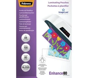 Fellowes Enhance 80 Micron A4 Laminating Pouches 100 Pack