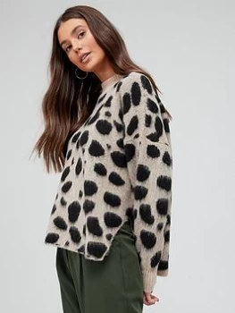 Hugo Boss Leopard Print Knitted Jumper Beige Size XL Women