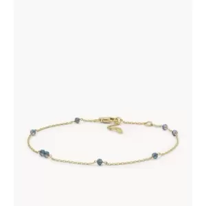 Fossil Womens Blue Glass Beaded Anklet - Gold