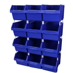 12 Plastic Storage Bins Stacking Boxes Parts Storage Set - Blue
