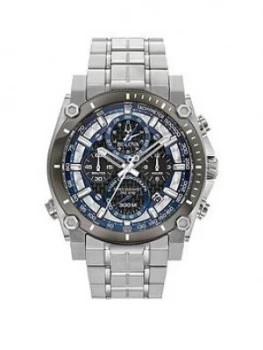 Bulova Precisionist Silver And Blue Detail Chronograph Dial Stainless Steel Bracelet Mens Watch