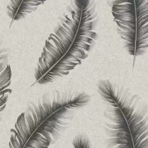 Belgravia Decor Ciara Glitter Feather Gunmetal Textured Wallpaper