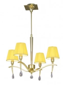 Ceiling Pendant Round 4 Light E14, Polished Brass with Amber Cream Shades And Clear Crystal