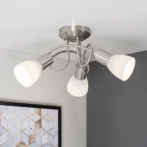 Chrome Flush Curved Swirl Arm Ceiling Light With Frosted Opal Glass