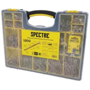 Forgefix - Spectre Advanced Countersunk Wood Screws (Zinc Yellow Passivated) - Assorted Organiser Box (1200 Piece)
