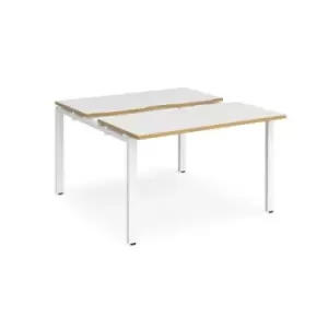 Bench Desk 2 Person Starter Rectangular Desks 1200mm With Sliding Tops White/Oak Tops With White Frames 1200mm Depth Adapt