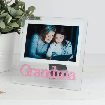 4" x 6" - Glass Pink Glitter Photo Frame - Grandma