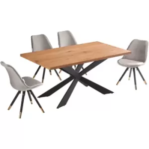 5 Pieces Life Interiors Sofia Duke Dining Set - an Oak Rectangular Dining Table and Set of 4 Dark Grey Dining Chairs - Dark Grey