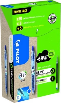Pilot Greenpack B2P Eco Gel 0.7mm Blue 10 Pens and 10 Refills
