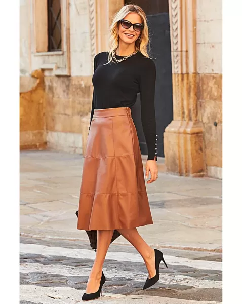 Sosandar Leather Look Panel Midi Skirt