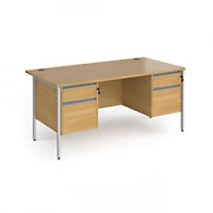 Dams International Straight Desk with Oak Coloured MFC Top and Silver H-Frame Legs and 2 x 2 Lockable Drawer Pedestals Contract 25 1600 x 800 x 725mm