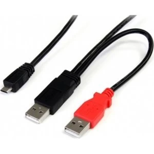 3 ft USB Y Cable for External Hard Drive Dual USB A to Micro B