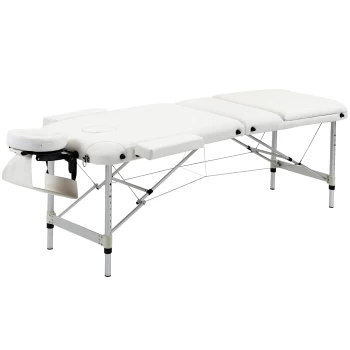 HOMCOM PVC Upholstered Portable Massage Table Beauty Bed w/ Carry Case - White