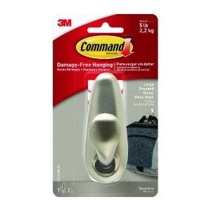 3M Command Brushed Nickel Metal Hanging Hook And Adhesive Strips Large