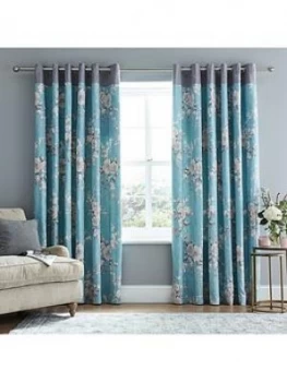 Catherine Lansfield Canterbury Lined Eyelet Curtains Teal