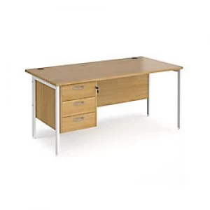 Dams International Maestro 25 Rectangular Home Desk with 3 Drawer Pedestal and White H-Frame Wood Oak 1600 x 725 x 800 mm