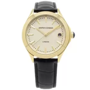 Unisex Jasper Conran London 40mm Watch with a Champagne Dial and a Black Leather strap