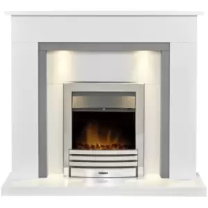 Adam - Genoa Fireplace in Pure White & Grey with Downlights & Eclipse Electric Fire in Chrome, 48 Inch